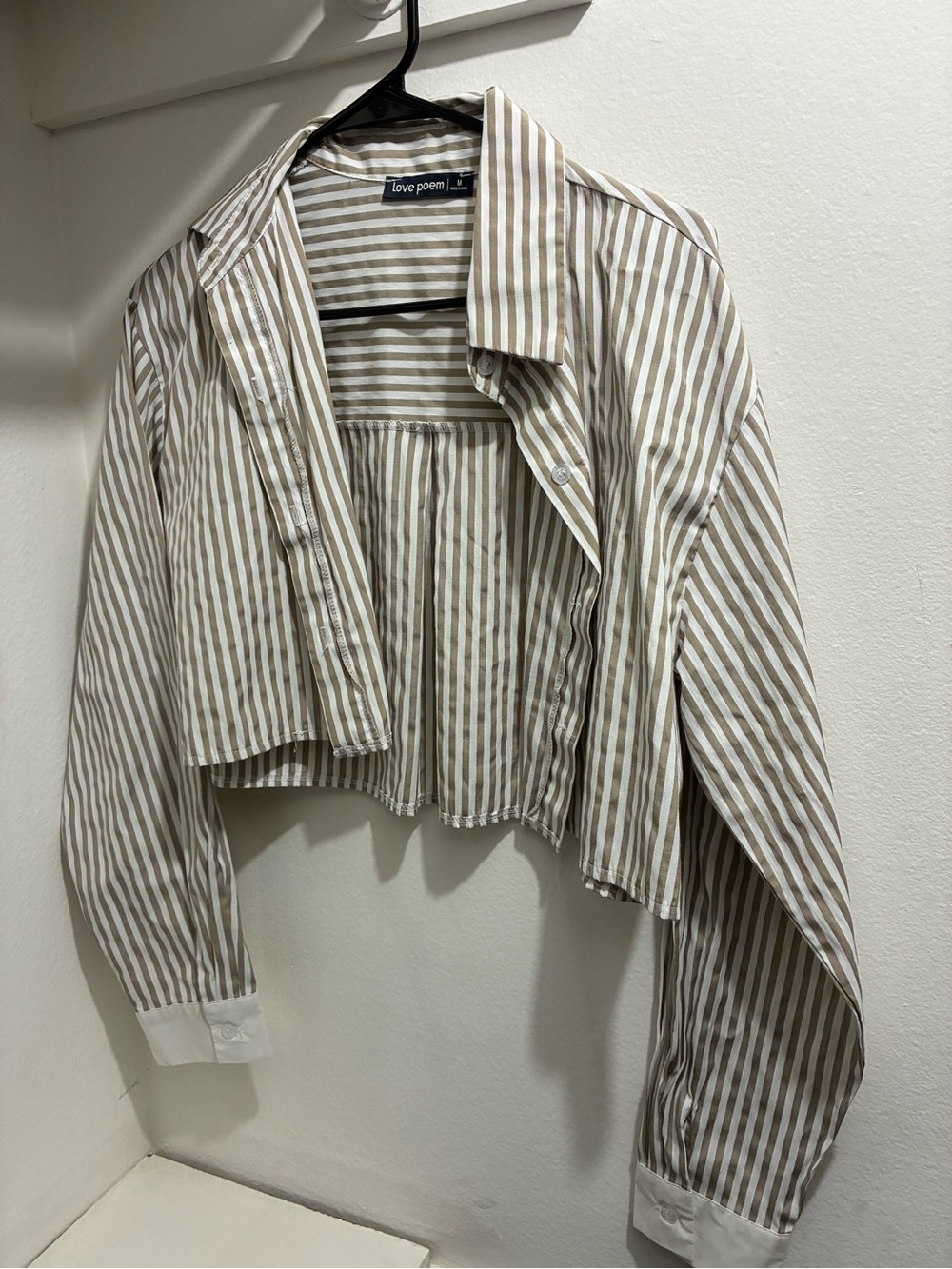 Cropped Beige Striped Button-Down Shirt